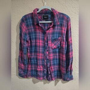 Rails Women’s Hunter Red Navy Plaid Flannel Button Down Shirt Size Medium
